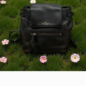 Kate Spade Black Leather Drawstring Backpack